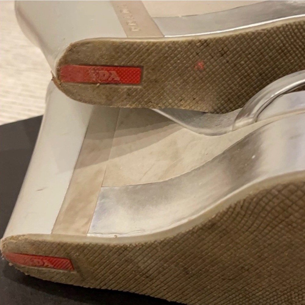 Prada Metallic Silver Wedge Sandals - Picture 8 of 9